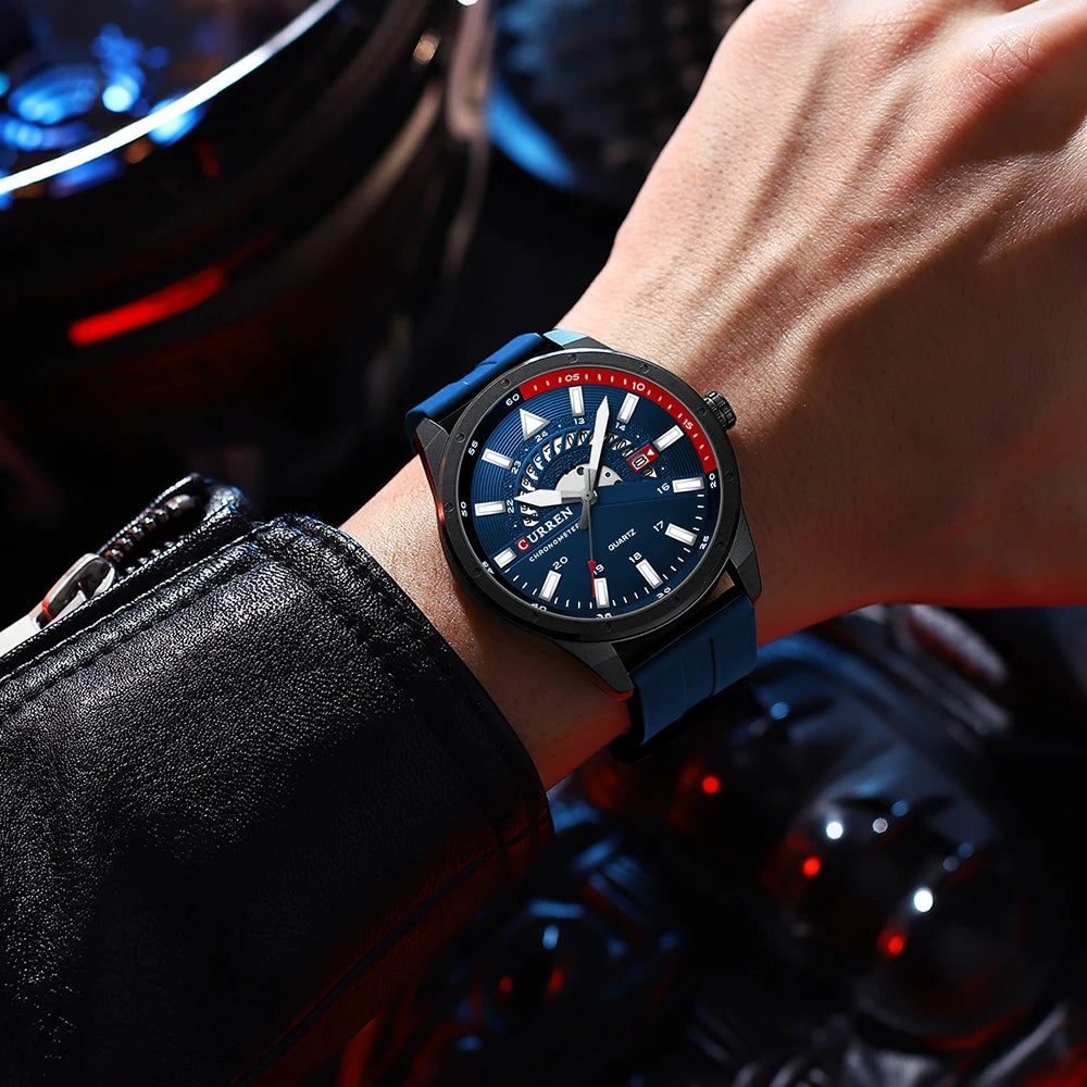Montre Homme CURREN 8421 Quartz Fashion Calendrier Étanche Bracelet Silicone Sport Casual Business Élégante | Montre CURREN 8421 Quartz Sport Premium