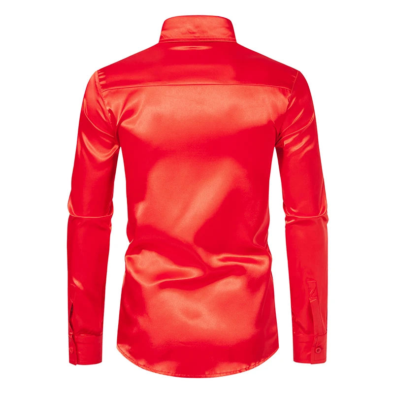 Chemise Homme Satin Noir Luxe Soie Lisse Tuxedo Mariage Soirée Prom Casual Business Bureau Élégante Couleur Unie Premium – Chemise Satin Luxe Cérémonie | Mode Homme Luxe Cérémonie Premium