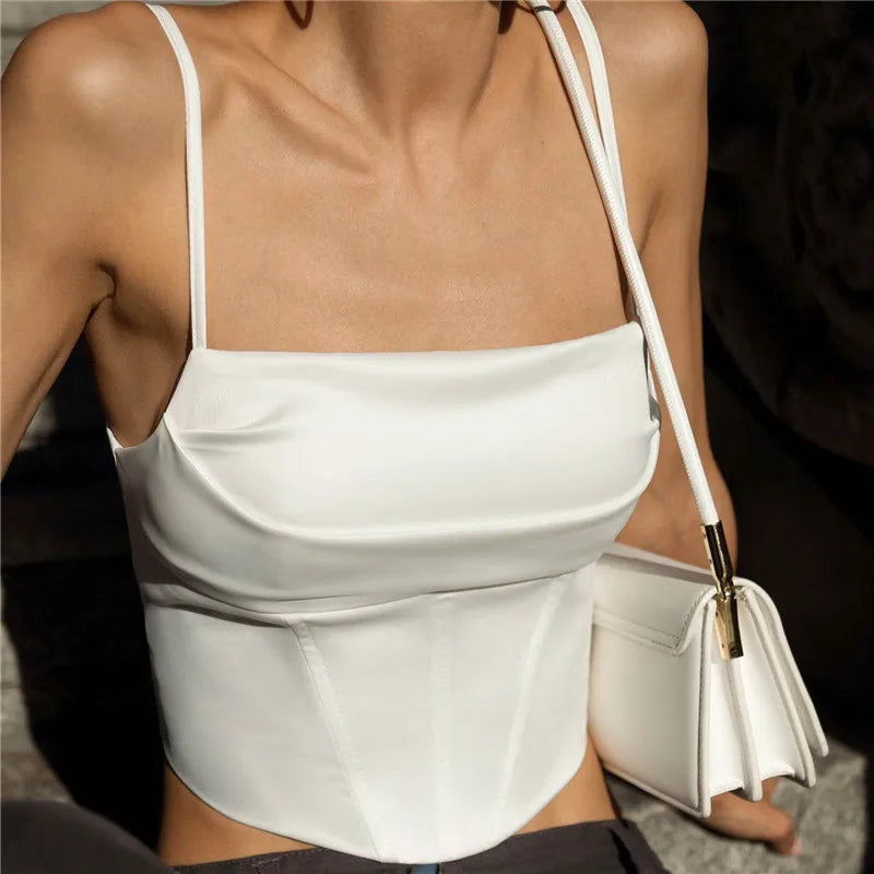 Crop Top Bretelles Fines Bandage Dos Nu & Lacets - Sexy Skinny Streetwear Soirée Femme Été