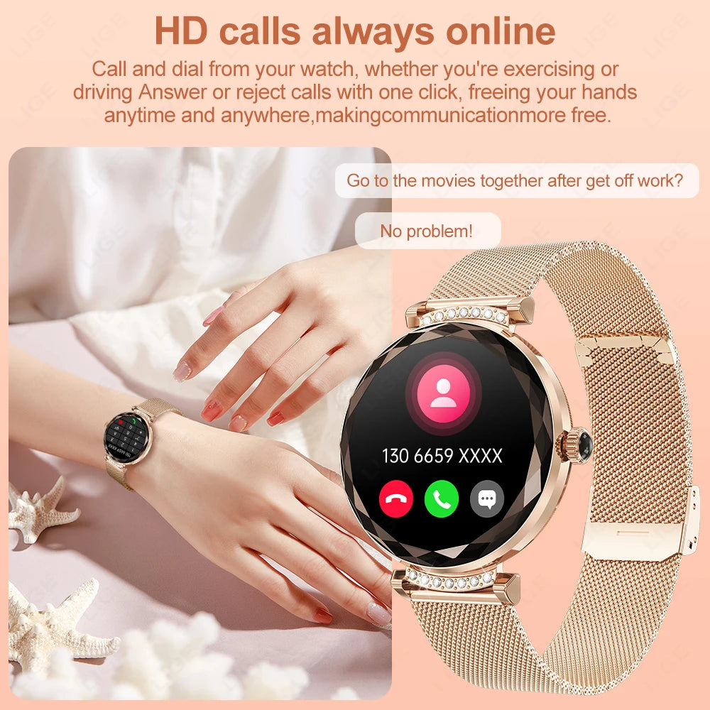 Montre Connectée Femme LIGE NX7 Pro – Écran AMOLED | Appels Bluetooth, Suivi Santé & Sport | Smartwatch Fashion Luxe