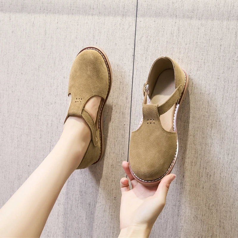 AIYUQI Sandales Cuir Véritable Retro Givré Baotou Romain 2026 – Hollow Flat Femme