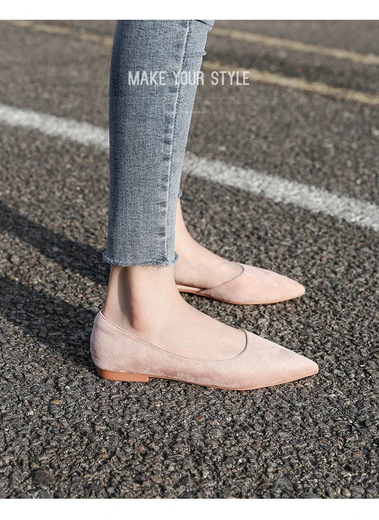 Ballerines Bout Pointu Flock Slip-on 2025 – Talon Plat Couleur Unie Tailles 31 à 46