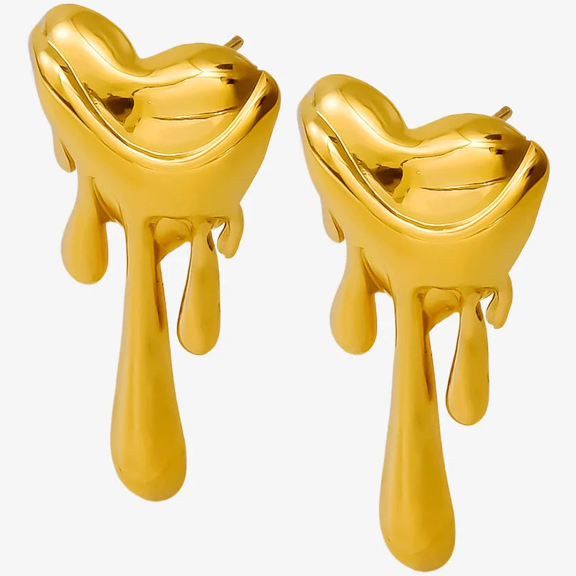 Puces Oreilles Cœur Acier Inoxydable Plaqué Or – Design Liquide Fluide | Bijou Unisexe Waterproof | Boucles Mode Tendance Homme & Femme