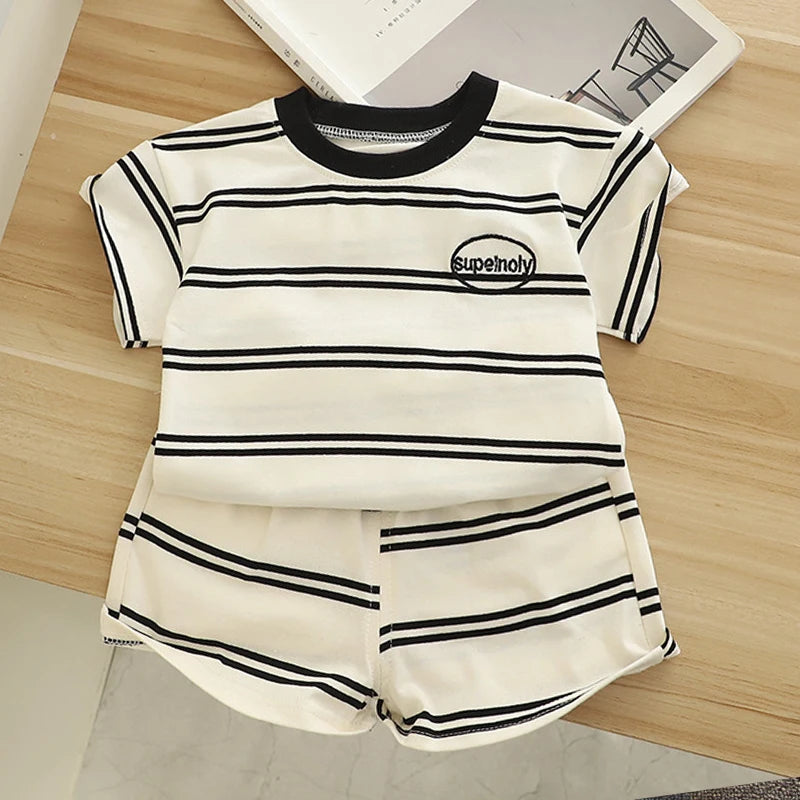 Ensemble 2 Pièces Garçon Été T-Shirt + Short Coton – Tenue Fashion Casual Enfant Manches Courtes