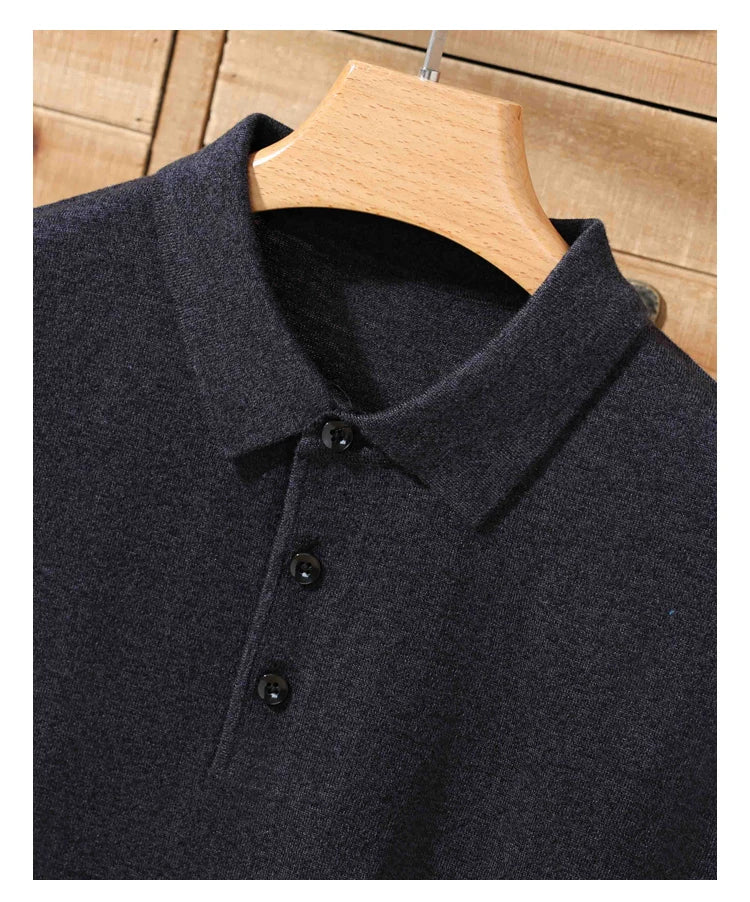 Herren-Polo-Pullover aus 100 % Merinowolle – Lapierre-Kragen Kurzarm Locker gestrickt Sommer Übergröße | Premium Herrenmode