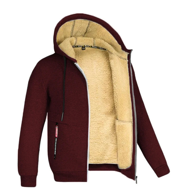 Cardigan Hoodie Unisexe Zippé Laine d'Agneau Doublure Peluche Poches Avant Chaud Hiver Couleur Unie | Hoodie Laine Agneau Premium