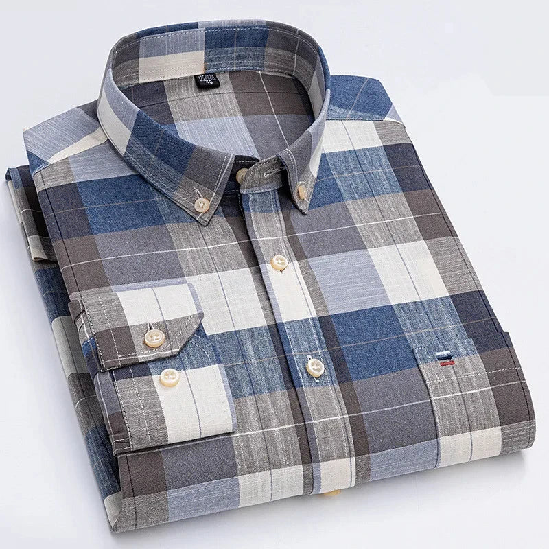 Chemise Homme Oxford Coton Manches Longues Carreaux Couleur Unie Business Casual Respirante Confortable Grande Taille 6XL 7XL Printemps Automne – Chemise Business Premium Toutes Saisons | Mode Homme Premium