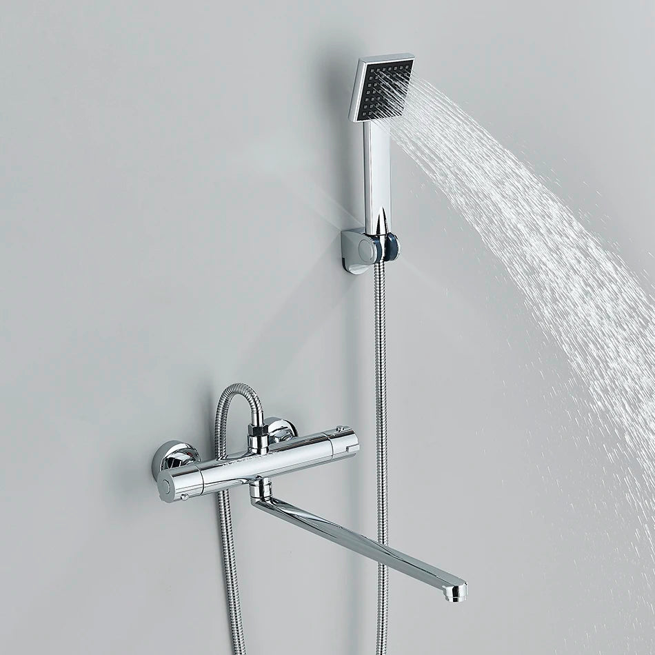 Ensemble Douche Thermostatique Mural – Noir & Chrome, Laiton, Valve Mitigeur | Accessoires Salle de Bain