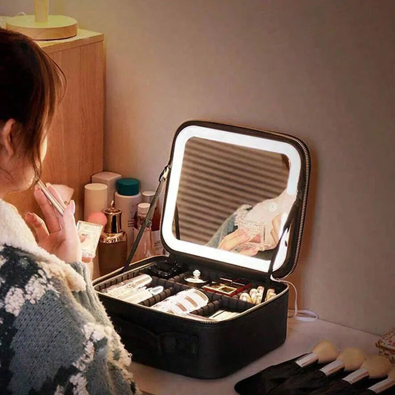 Vanity Case de Voyage LED 3 Couleurs avec Miroir – Trousse Maquillage Lumineuse & Intelligente | Femme