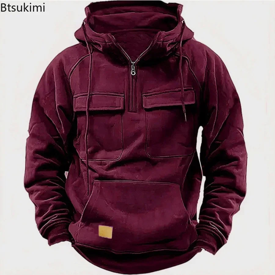 Sweat Tactique Homme Half-Zip Grande Poche – Cargo Pullover Outdoor, Gym & Fitness 2026 | Coupe Ample & Respirant