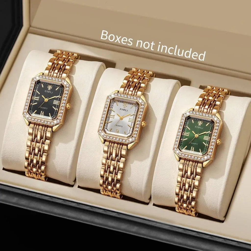 Coffret Montres Femme Rectangle Strass Quartz Bracelet – Set 2/3/5 Pièces Fashion Élégant