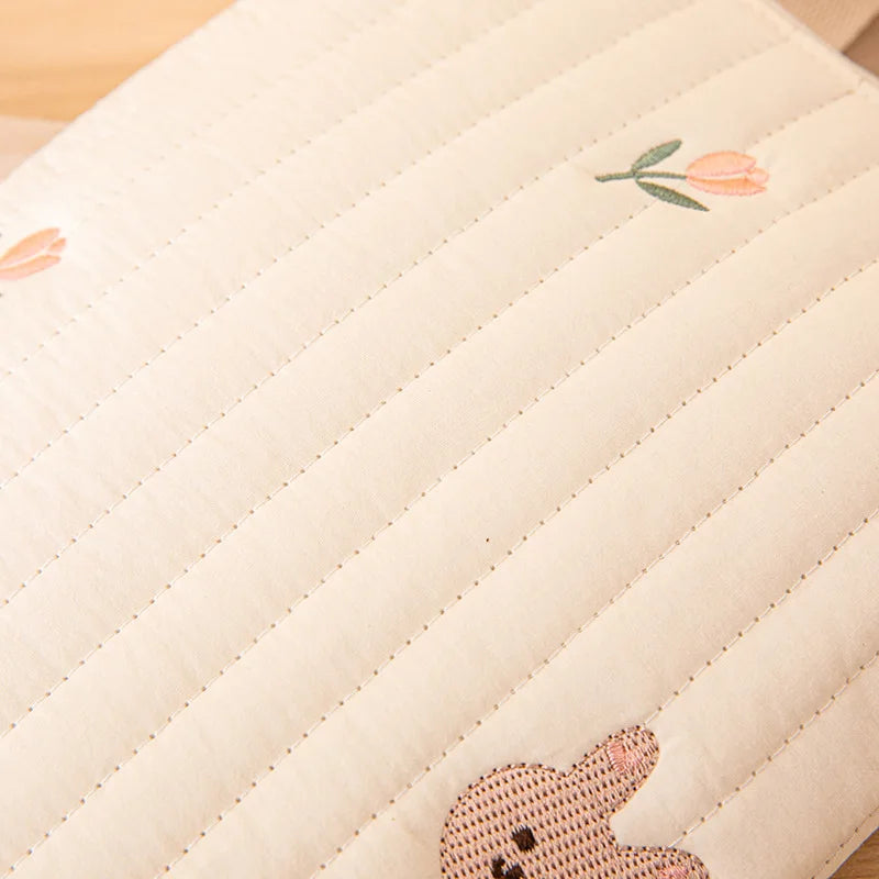 Sac à Langer Bébé Coton Broderie Ours – Pochette Couches Poussette Style Coréen Maman