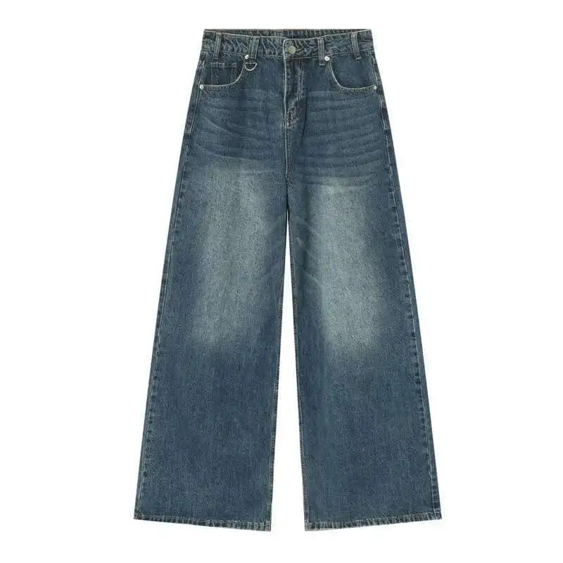 Jean für Herren, Camouflage, Vintage, Washed, weites Bein, Denim, Loose Fit, Casual, Herbst Winter, Hellblau, Streetwear, Trend, Komfortabel – Premium Camo Wide Leg Jeans | Herrenmode Denim Premium Streetwear