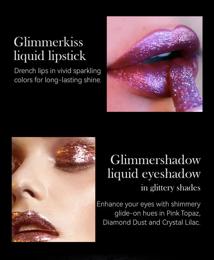 Rouge à Lèvres Glitter 7 Couleurs – Diamond Pearlescent Métallique Waterproof | Lipgloss Noir Femme