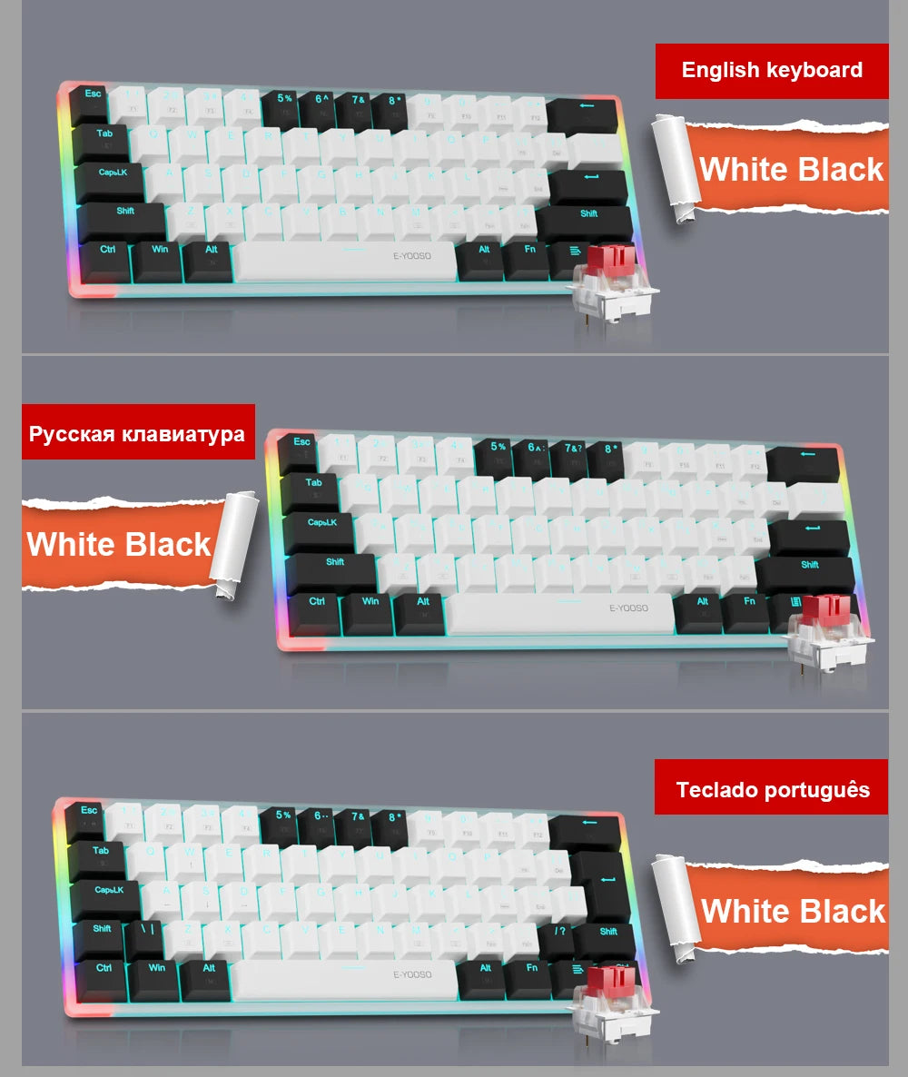 E-YOOSO Z11T Clavier Gaming Mécanique USB – Switch Bleu/Rouge 61 Touches | Russe, Brésilien, Portugais