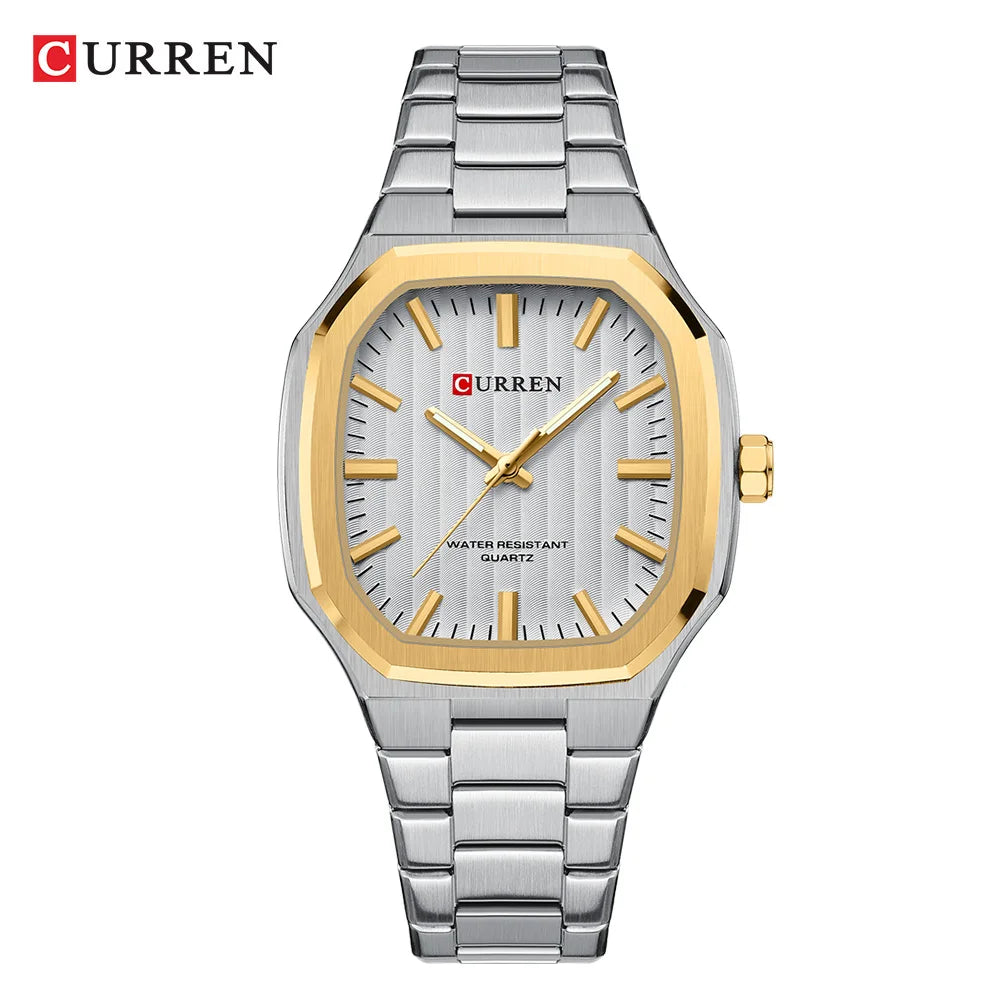 Montre Homme CURREN Business Carré Quartz – Acier Inoxydable Lumineux Étanche Classique