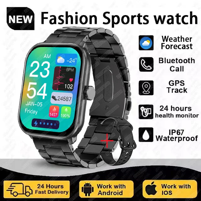 Montre Connectée Unisexe Écran AMOLED – GPS, Appels Bluetooth & Suivi Cardio | Étanche | Sport & Fitness | Android & iOS