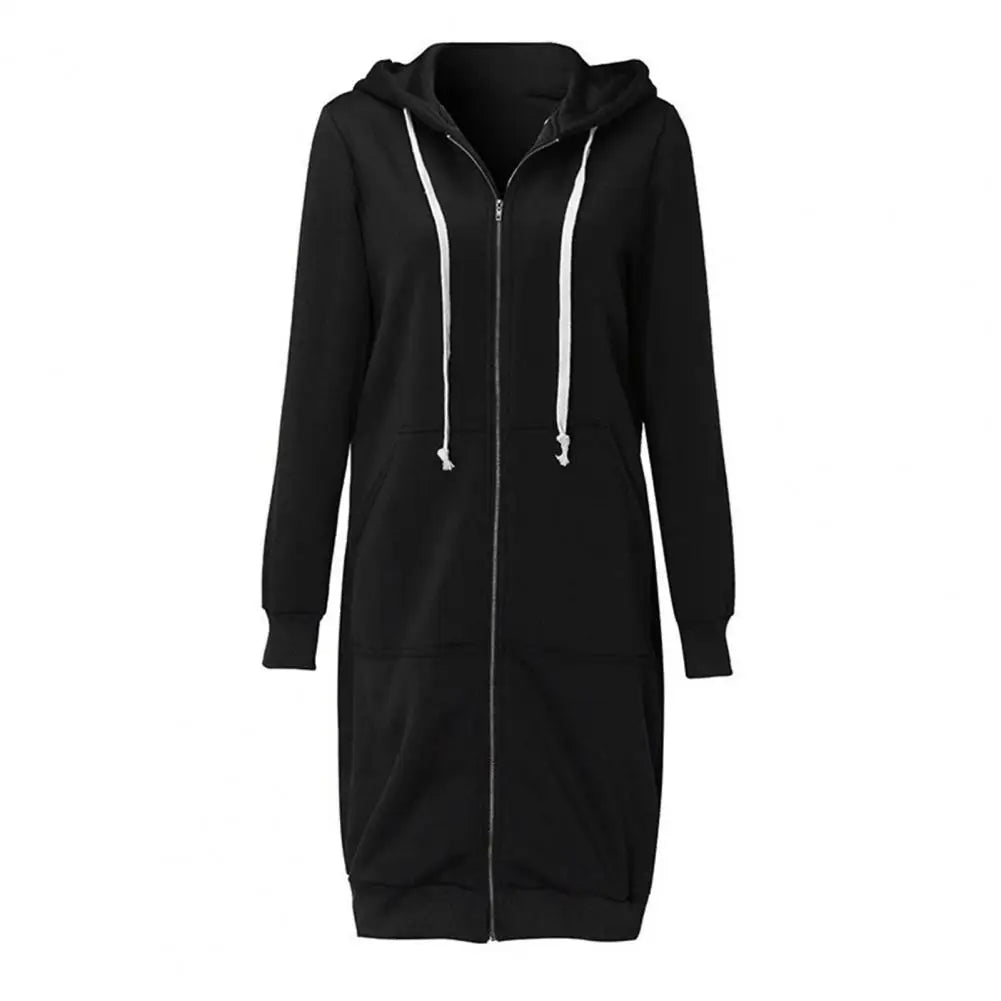 Veste Sweat Femme Polaire À Capuche Longue Zip Manches Longues Ample – Chaud & Confortable | Automne Hiver