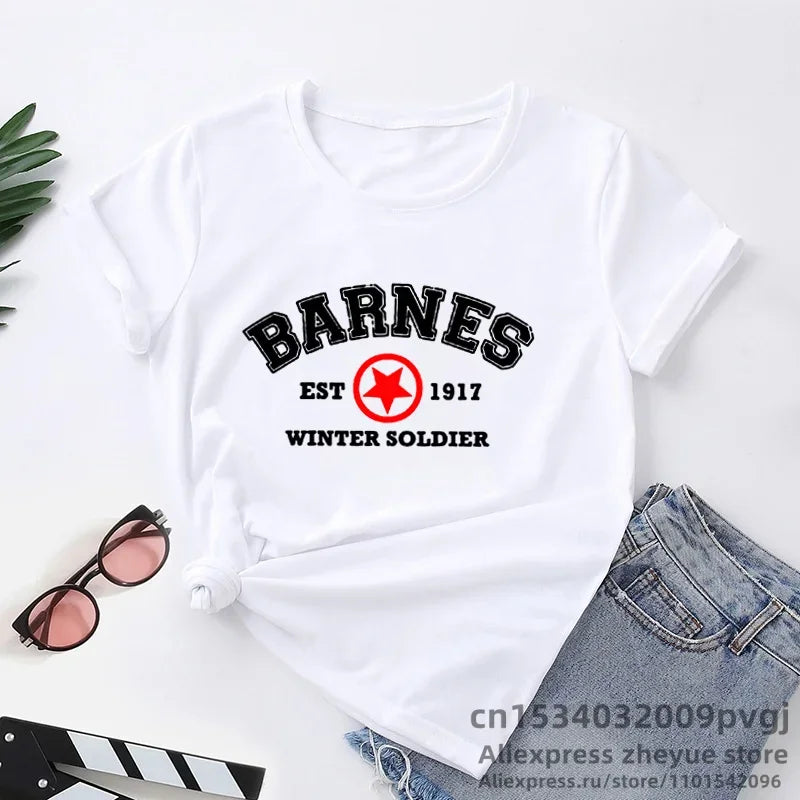 T-Shirt Femme Barnes 1917 Vintage Winter Soldier Bucky Barnes Manches Courtes – Fan Marvel | Été