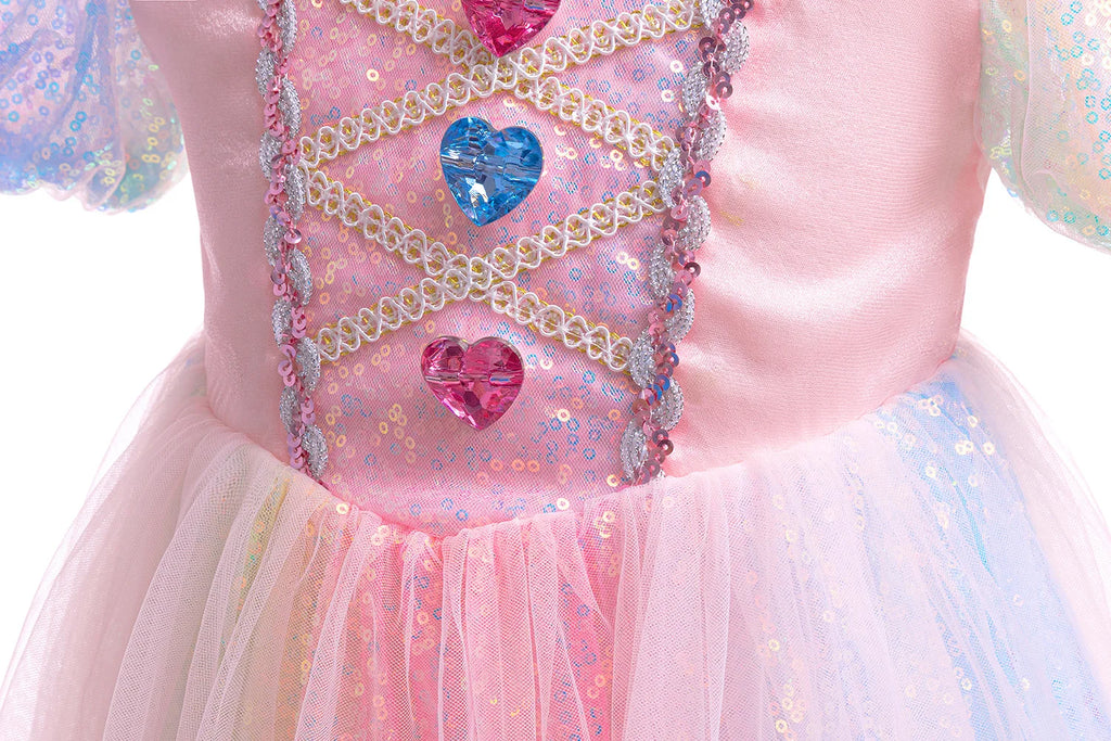 Meerjungfrau Prinzessin Kleid Mädchen Pailletten Perlen Puffärmel – Faschingskostüm Halloween Cosplay