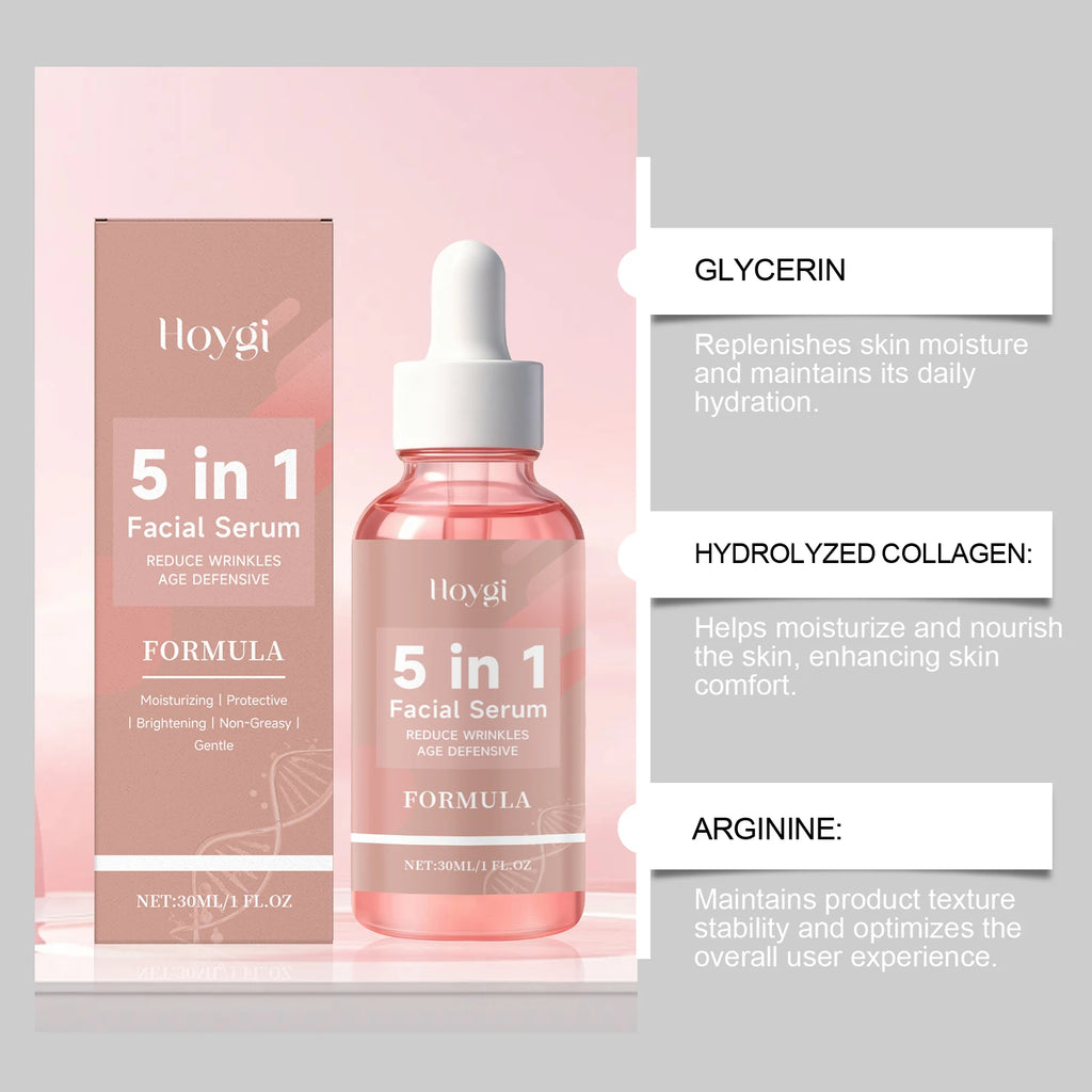HOYGI Sérum Visage 5-en-1 – Vitamine E Collagène Anti-Rides Raffermissant Hydratant Éclat Pores