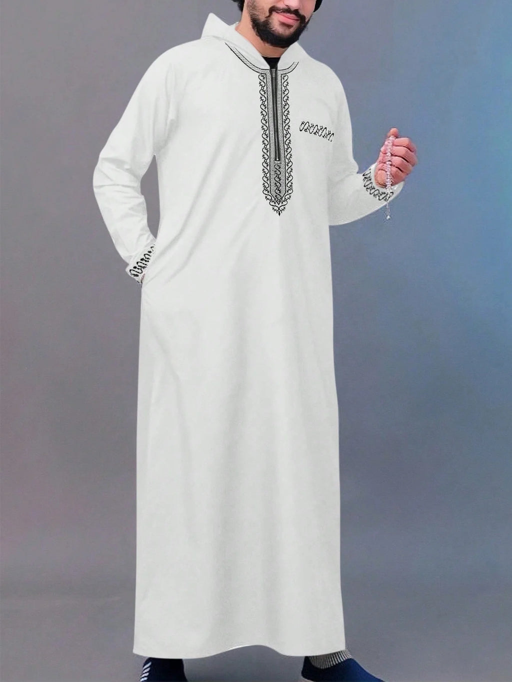 Djellaba Abaya Herren Marokkanisch Lang Kapuze Luxus-Stickerei Seitentaschen Mittlerer Osten Muslimischer Stil Elegant Zeremonie – Premium Traditionelles Gewand | Premium Orientalische Herrenmode