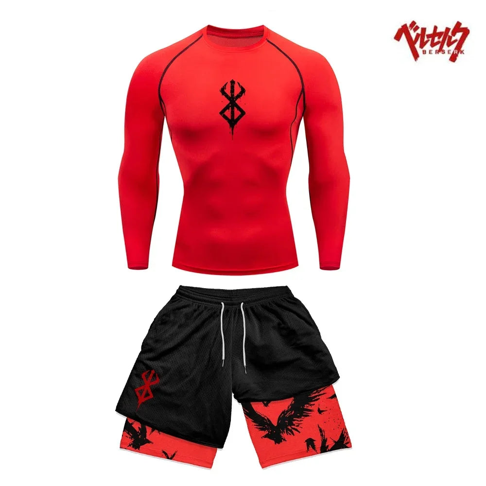 Ensemble Compression Homme Anime Berserk – T-Shirt + Short Gym Séchage Rapide | Running, Fitness & Workout Été | Sportswear Manga