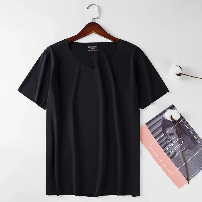 T-Shirt Sous-Vêtement Homme Soie de Glace Col V Sans Couture Slim Respirant Léger Grande Taille – Maillot de Corps Fin Confortable | Mode Homme Essentiel