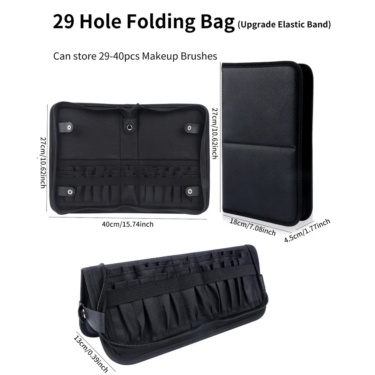 Pochette Pinceaux Maquillage 14/23/29 Trous – Organisateur Oxford Noir Waterproof | Trousse Pinceaux Portable Professionnel