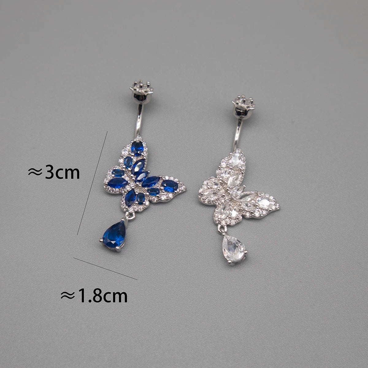 Bauchnabelpiercing Silber 925 Echter Schmetterling Weiße & Blaue Zirkonia – Premium Bauchnabelring für Damen | Feiner, Eleganter & Hypoallergener Körperschmuck