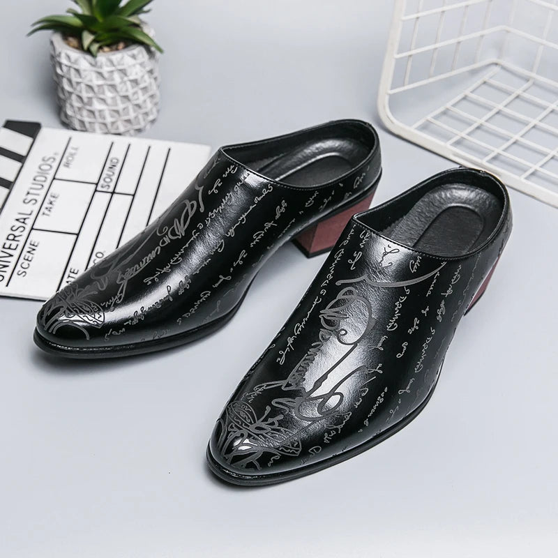 Mules Homme British Style Pointed Leather Rehaussantes – Dress Casual Cérémonial Été
