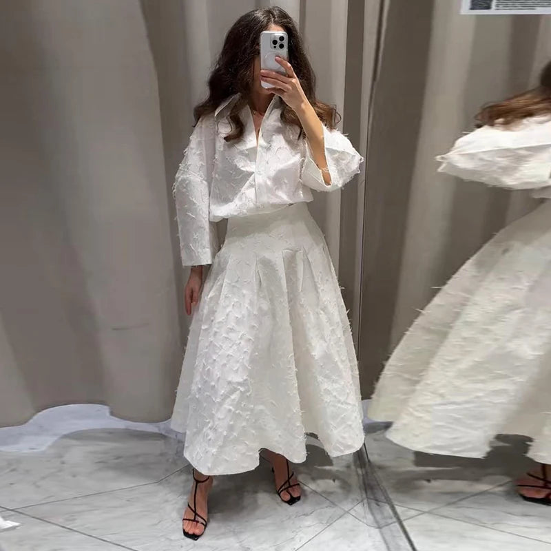 Ensemble 2 Pièces Femme - Chemise Boutons À Franges & Jupe Plissée Zippée | Urban Lady