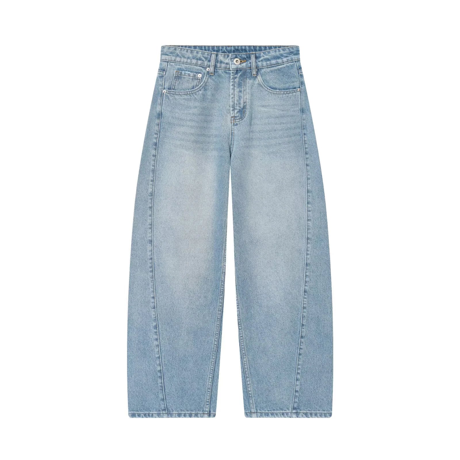 Jean Femme Taille Mi-Haute Coupe Ballon Style Américain – Loose Fit Denim Chic | Hiver 2025