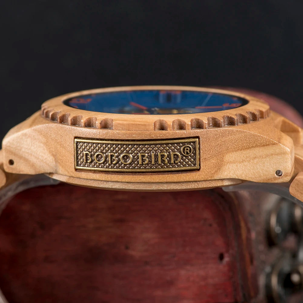Montre Homme BOBO BIRD Bois Mécanique Luxe – Grand Cadran Top Brand Naturel Unique