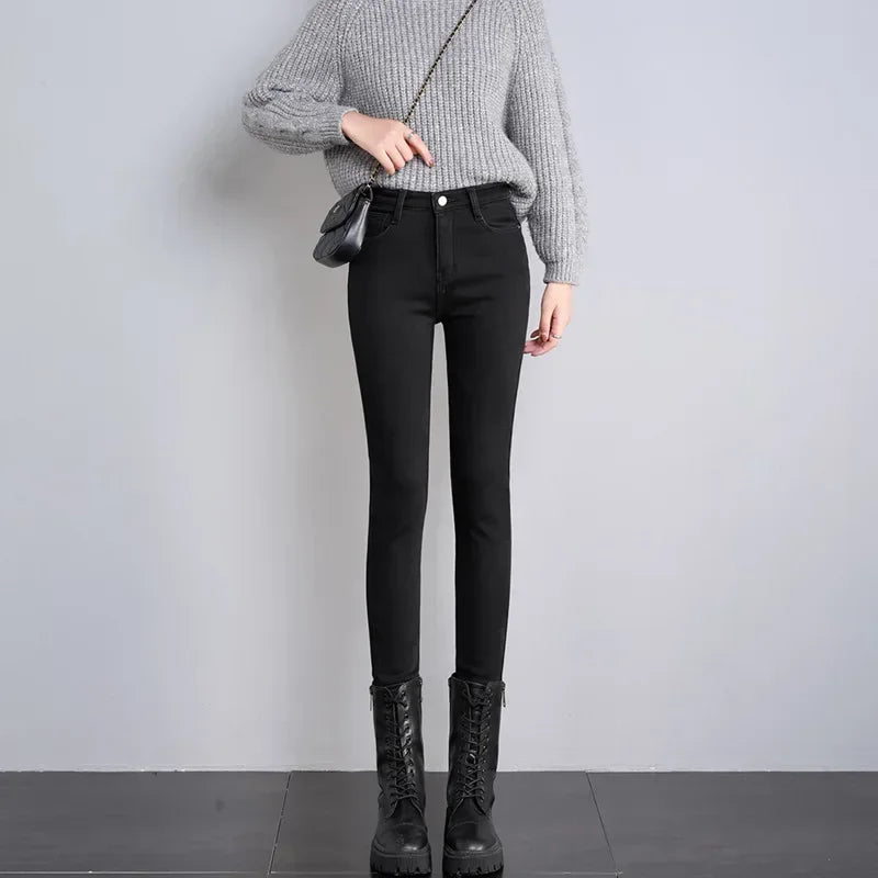 Jean Femme Thermique Skinny Taille Haute Chaud Polaire Stretch Denim – Pantalon Crayon Hiver Neige Confortable | Mode