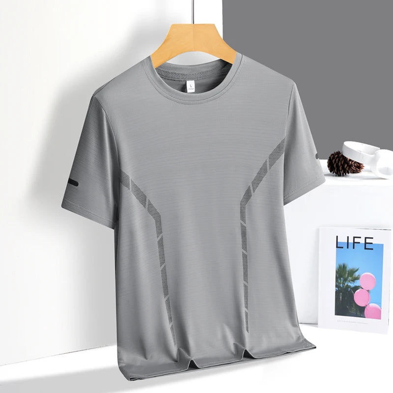 T-Shirt Running Homme Été Soie de Glace Ultra-Léger Imprimé Réfléchissant Séchage Rapide Manches Courtes Respirant Fitness Sport Grande Taille 5XL – Tee Sport Performance | Mode Homme Sport
