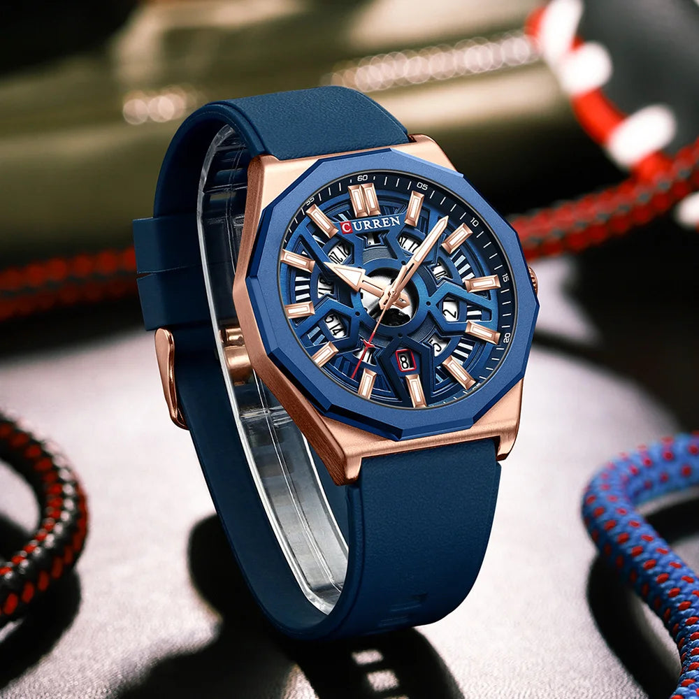 Montre Homme CURREN Design Créatif Quartz Silicone Lumineux Date – Fashion Sport Élégant