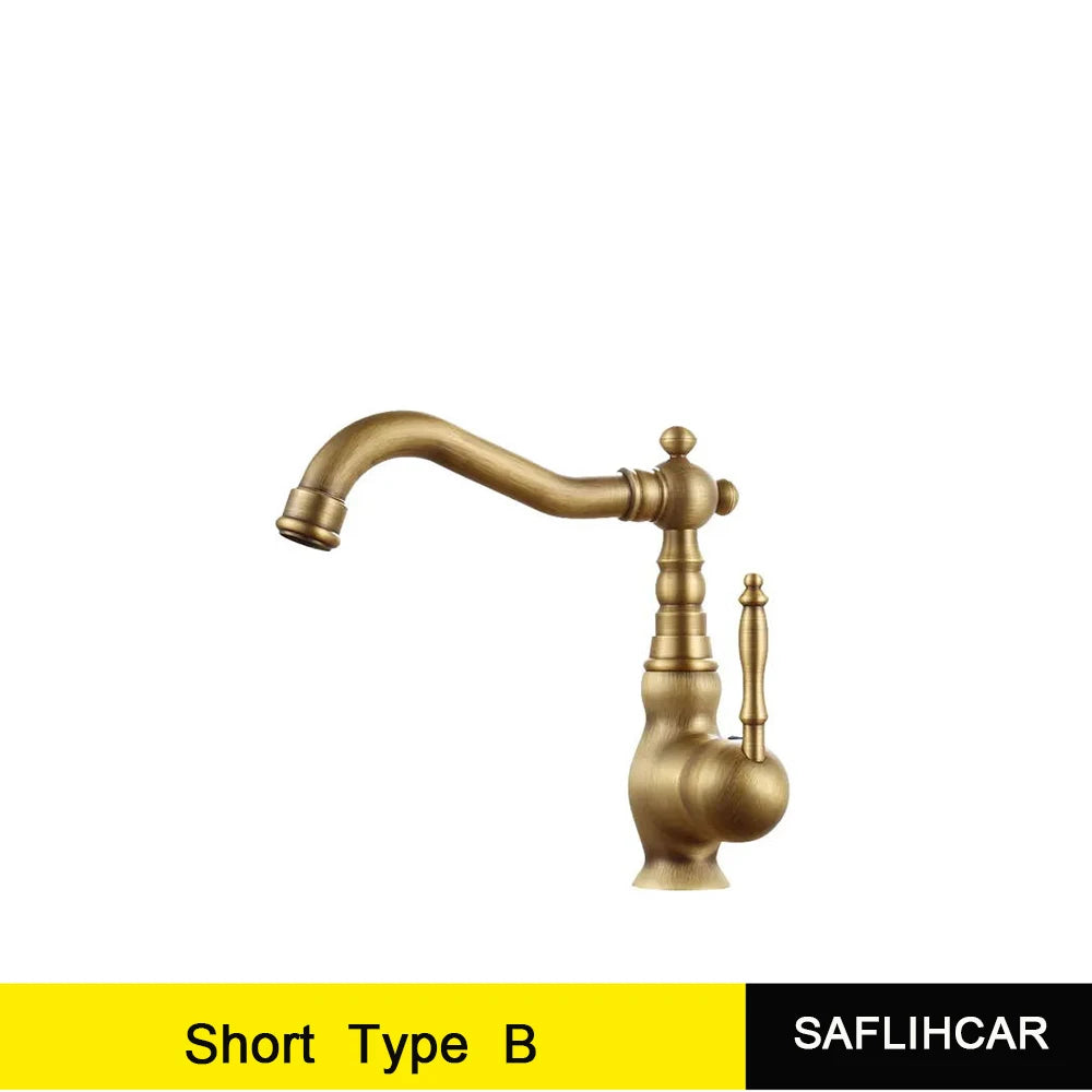 Robinet Laiton Antique Mono-Trou – Poignée Céramique Pivotante, Mitigeur Eau Chaude & Froide | Cuisine & Salle de Bain