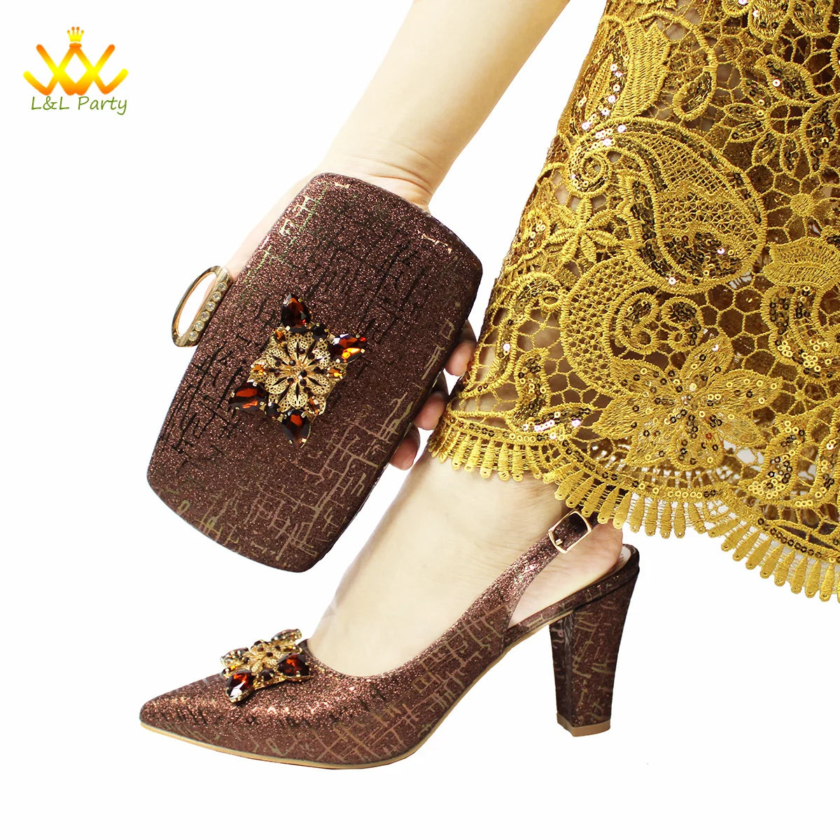 Ensemble Chaussures + Sac Italien Orange Cristal – Pumps Luxe Mariage Fête 2024