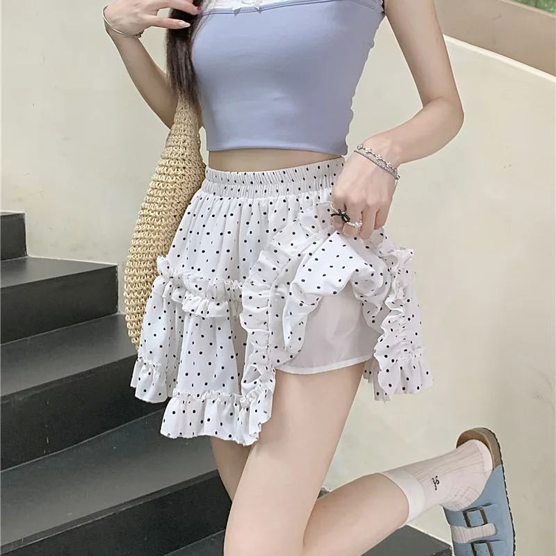 Mini Jupe Femme Balletcore Taille Haute Élastique Volantée Patchwork Lolita Style Coréen Kawaii Y2K – Jupe Courte Douce Sexy | Mode