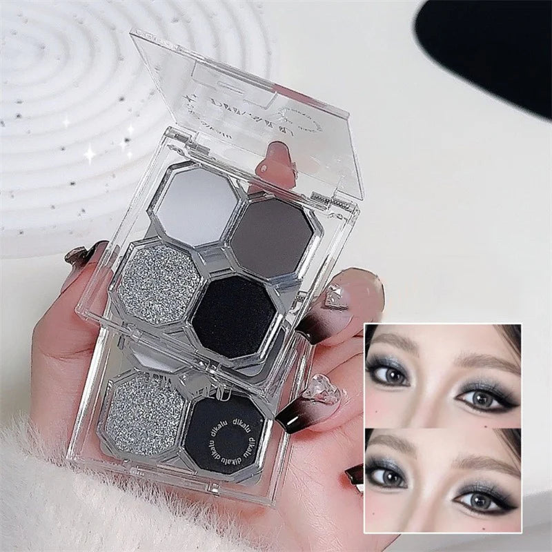 Palette Fard à Paupières 4 Couleurs Black Light Star – Smoky Noir Profond Ciment Sombre | Illuminateur Maquillage Cosmétique