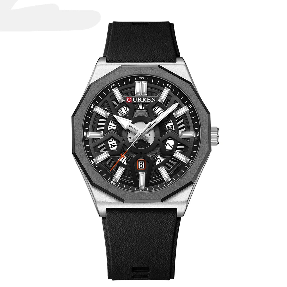 Montre Homme CURREN Design Créatif Quartz Silicone Lumineux Date – Fashion Sport Élégant