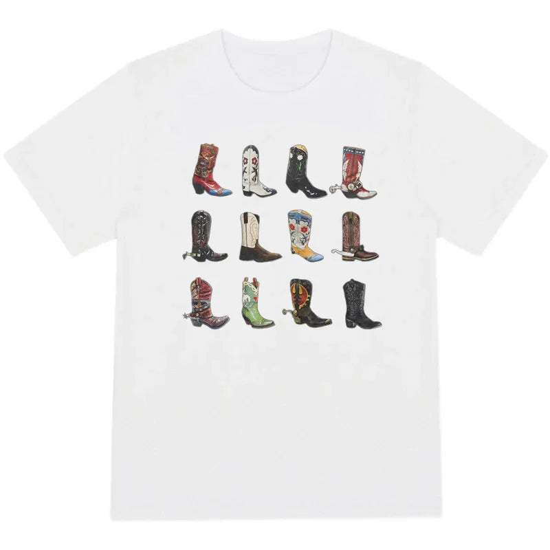 T-Shirt Western Cowgirl Vintage Boho Damen – Grafikdruck Texas | Hippie Retro Sommer Stil