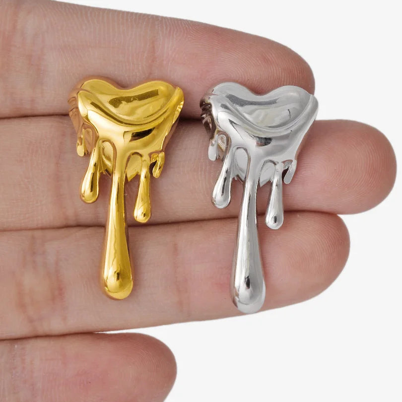Puces Oreilles Cœur Acier Inoxydable Plaqué Or – Design Liquide Fluide | Bijou Unisexe Waterproof | Boucles Mode Tendance Homme & Femme