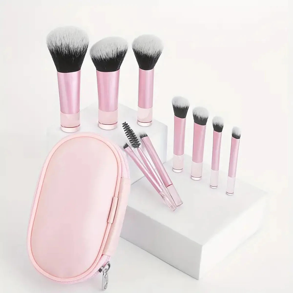 Set 10 Mini Pinceaux Maquillage Manche Crystal – Voyage Friendly avec Pochette | Pinceaux Yeux & Fond de Teint Débutantes