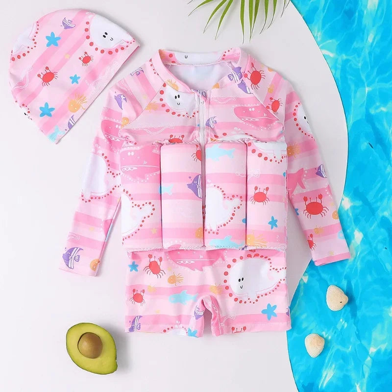 Maillot de Bain Flottant Enfant 1 Pièce – Combinaison Natation Cartoon Garçon Fille