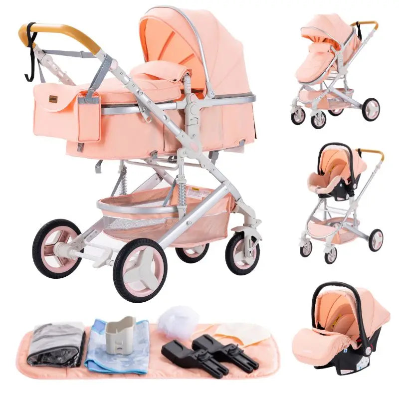 Poussette Bébé 3 en 1 Pliable Aluminium – Haute Vue, Nacelle & Siège, Voyage Compact | Nouveau-Né & Nourrisson