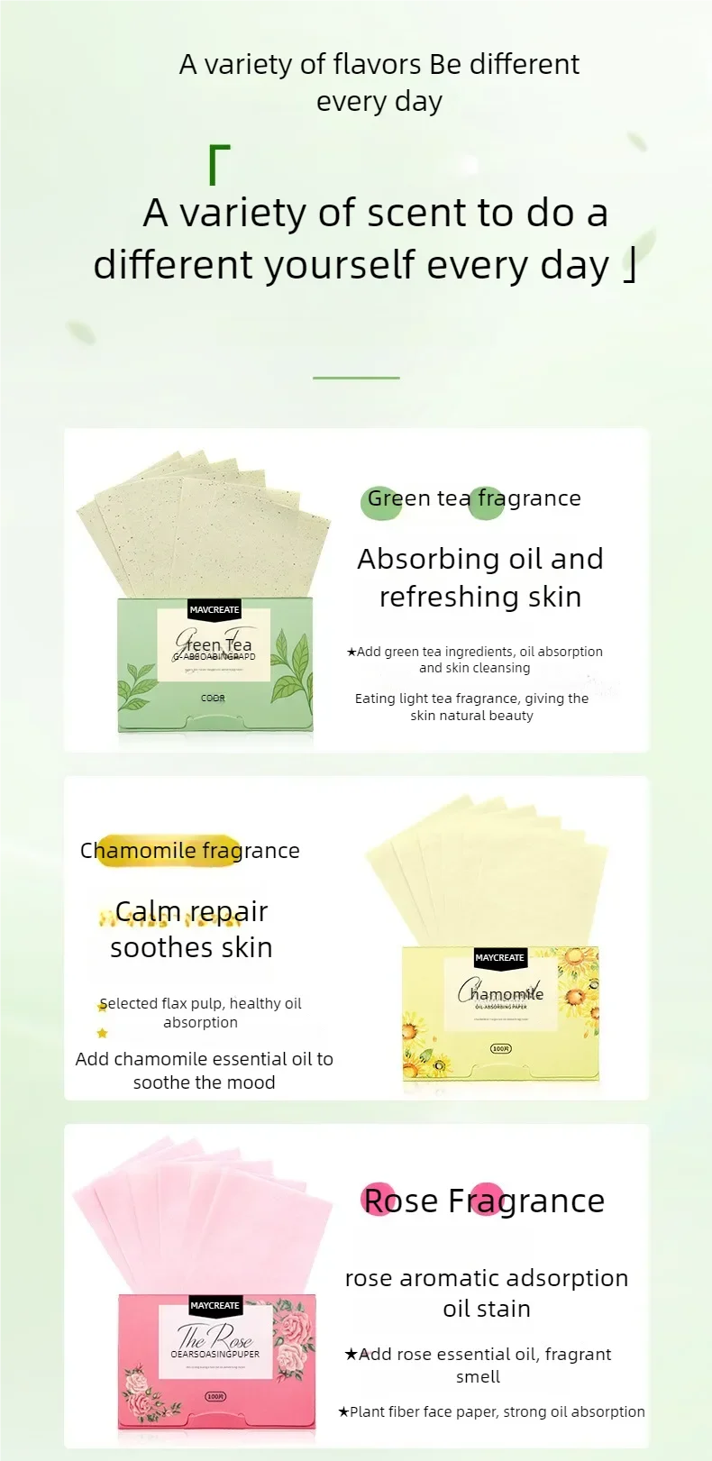 Papiers Matifiants Thé Vert – Lot 100 Pcs Portables | Lingettes Anti-Brillance Visage