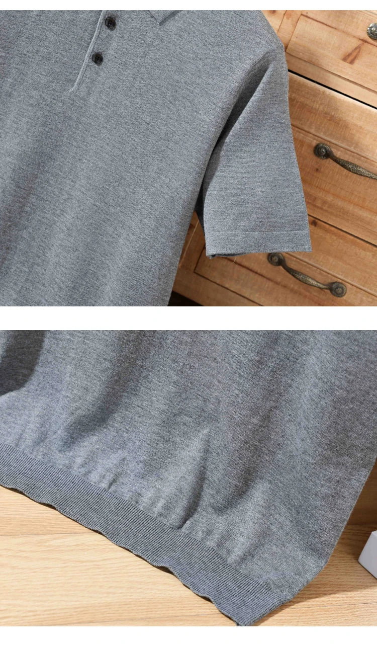 Herren-Polo-Pullover aus 100 % Merinowolle – Lapierre-Kragen Kurzarm Locker gestrickt Sommer Übergröße | Premium Herrenmode