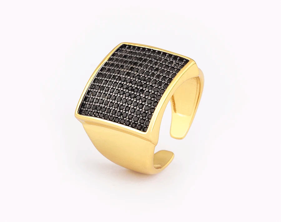 AIBEF Bague Rhinestone Ajustable Zircon Luxe Femme – Blanc & Noir | Bijou Cadeau Grossiste